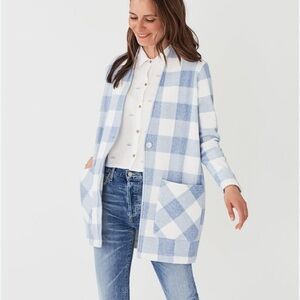 NWT Faherty Plaid Knit Sweater Coat Size S